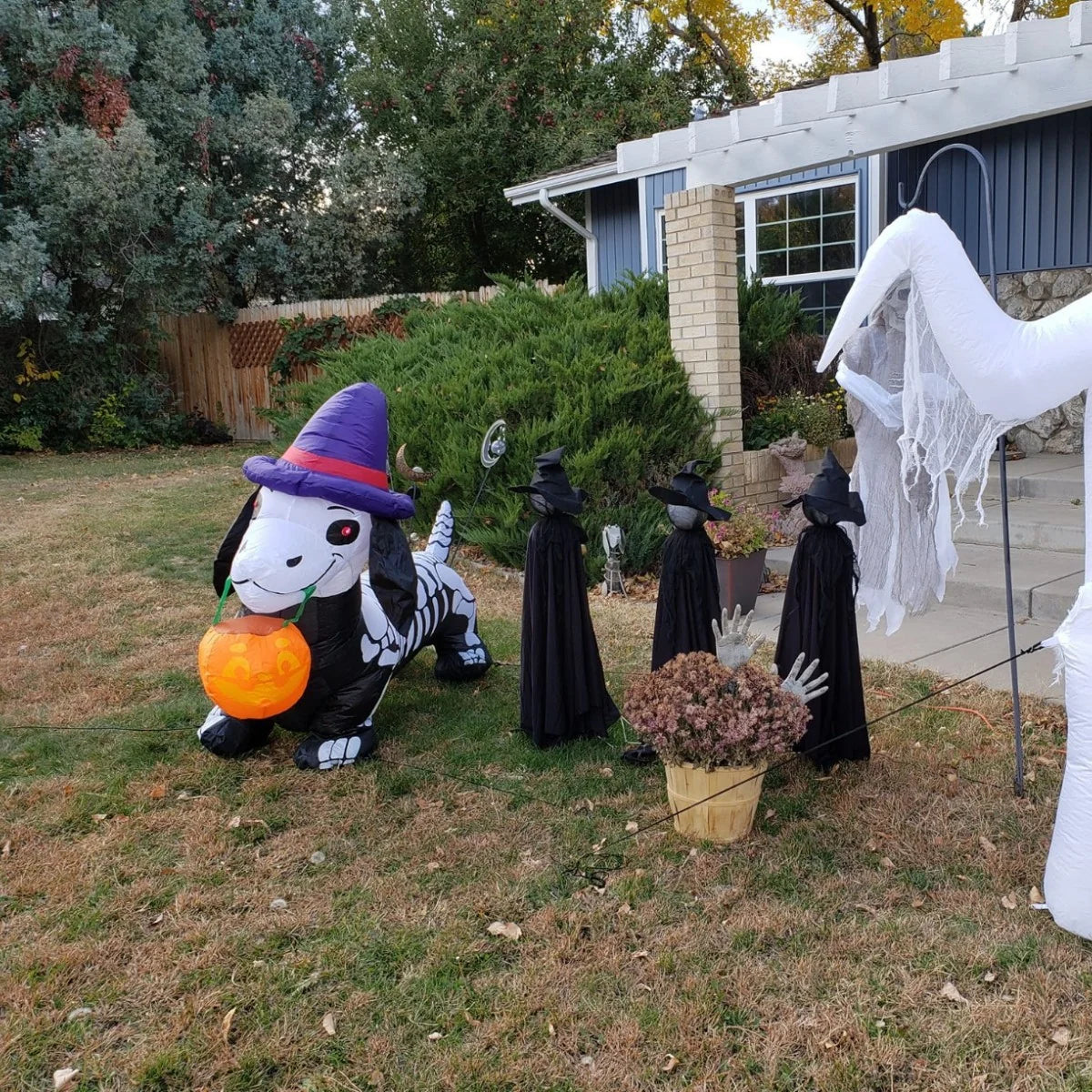 Inflatable Dog Skeleton Glowing Eyes Weatherproof