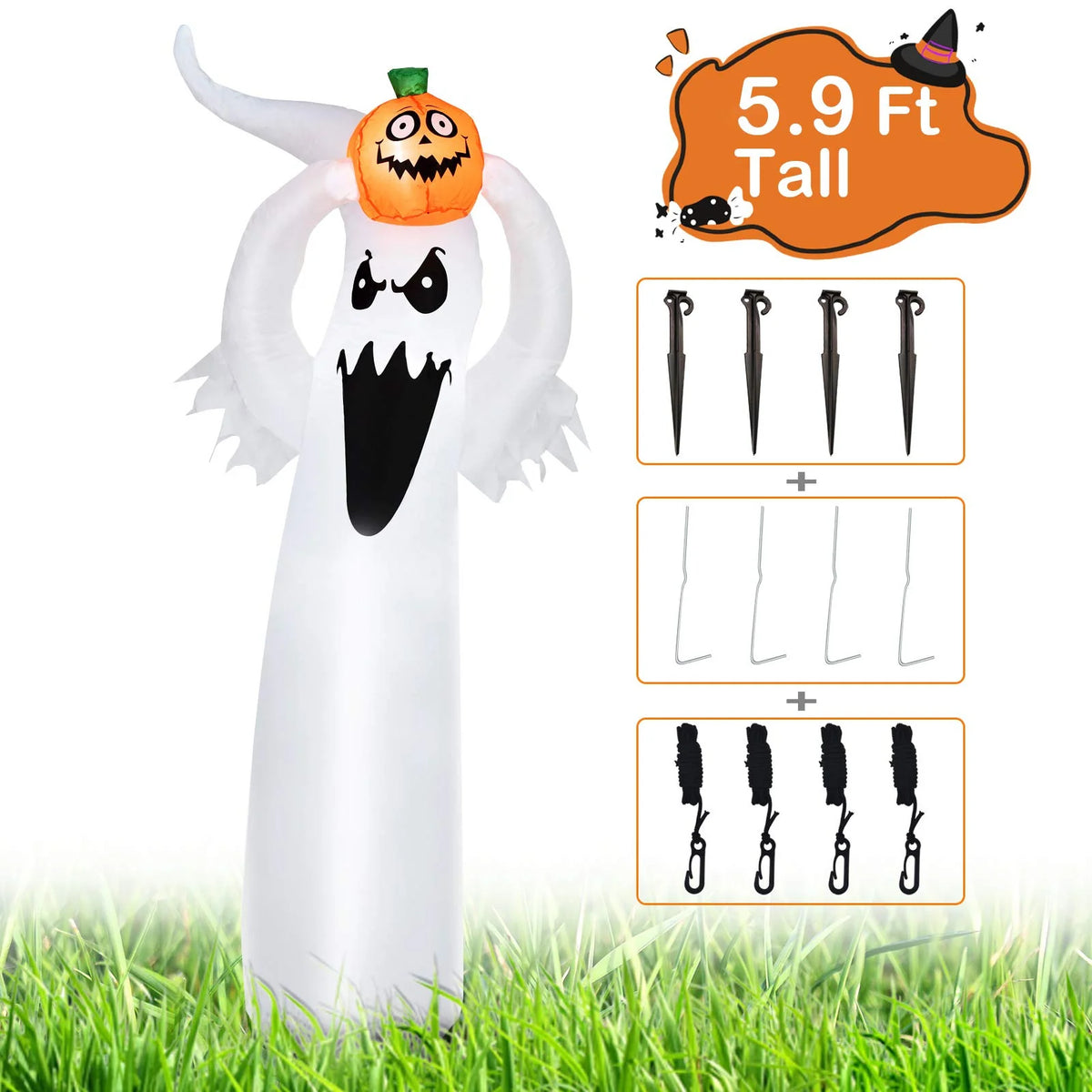 Inflatable Ghost Menacing Face & Long Arms Weather-Resistant