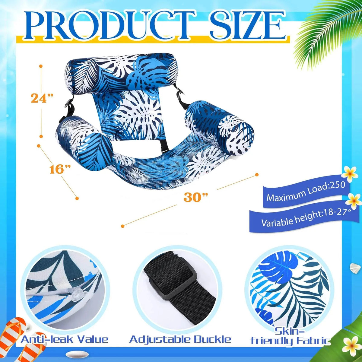Inflatable Pool Lounger Adjustable Backrest & Headrest