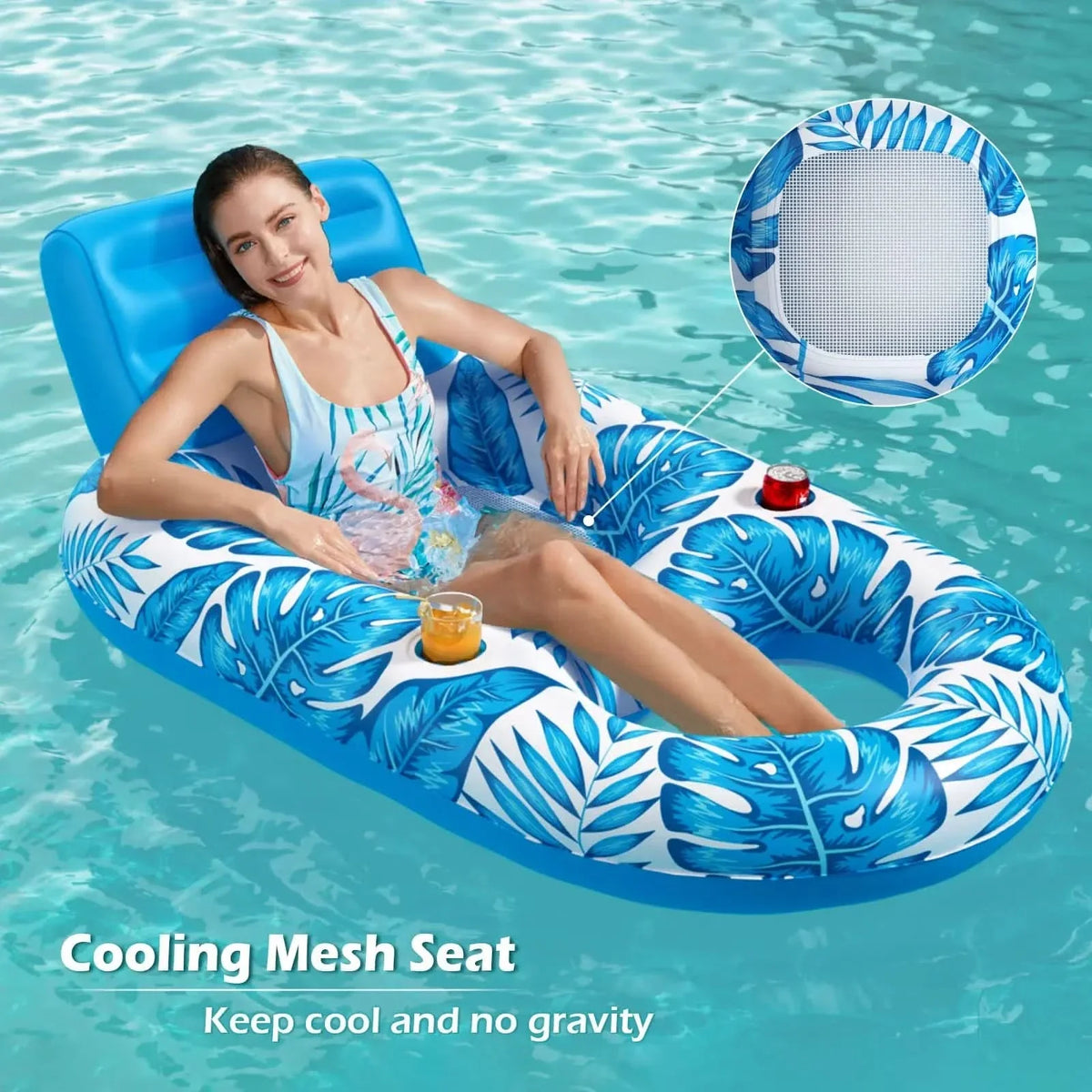 Inflatable Pool Lounger Durable PVC Adult Size