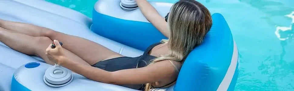 Inflatable Pool Lounger Motorized Raised Backrest & Puncture-Resistant