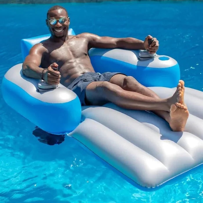 Inflatable Pool Lounger Motorized Raised Backrest & Puncture-Resistant