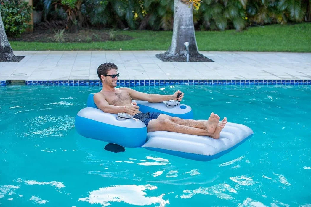 Inflatable Pool Lounger Motorized Raised Backrest & Puncture-Resistant