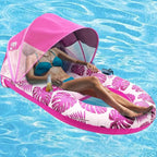 Inflatable Pool Lounger Sun Canopy Backrest & Cup Holder