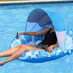 Inflatable Pool Lounger Sun Canopy Backrest & Cup Holder