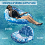Inflatable Pool Lounger Sun Canopy Backrest & Cup Holder