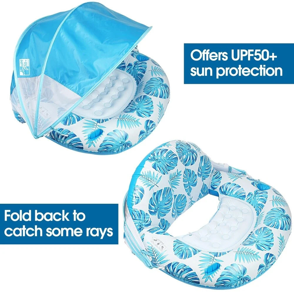 Inflatable Pool Lounger Sun Canopy Backrest & Cup Holder
