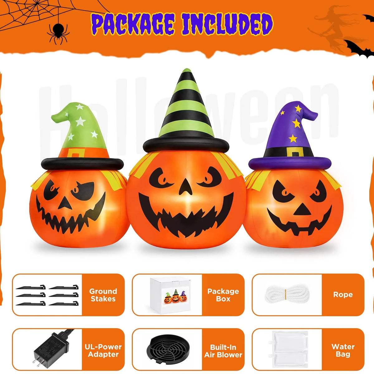 Inflatable Pumpkin 6 Foot Auto Inflates LED Lights