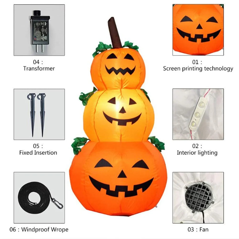 Inflatable Pumpkin Stacked Triple Built-In Blower & UV-Resistant