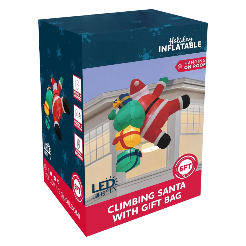 Inflatable Santa Climbing 6 Ft Integrated LED Lights