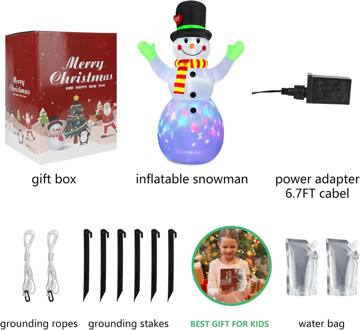Inflatable Snowman LED-Lit Weather-Resistant 213 cm