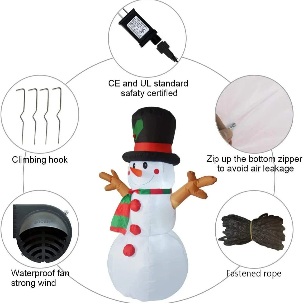 Inflatable Snowman Quick-Inflate Weatherproof Scarf & Top Hat