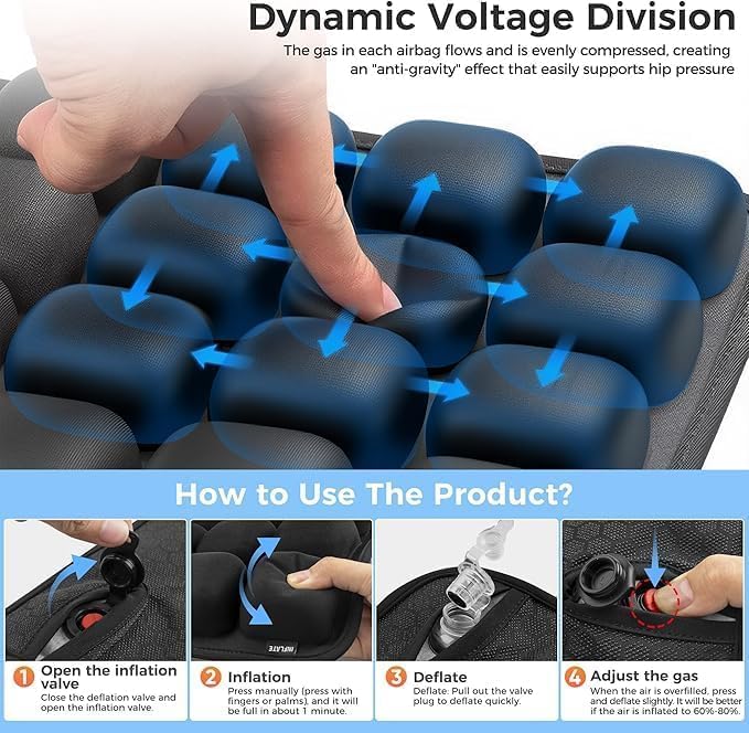 Inflatable Travel Cushion Ergonomic Air-Cell Support & Adjustable Firmness