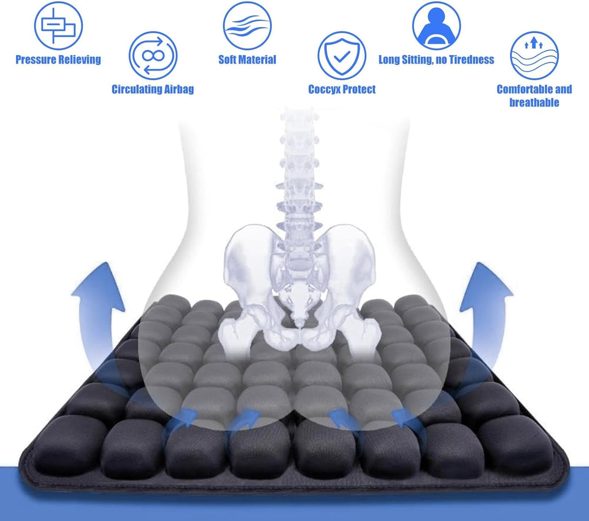 Inflatable Travel Cushion Ergonomic Air-Cell Support & Adjustable Firmness