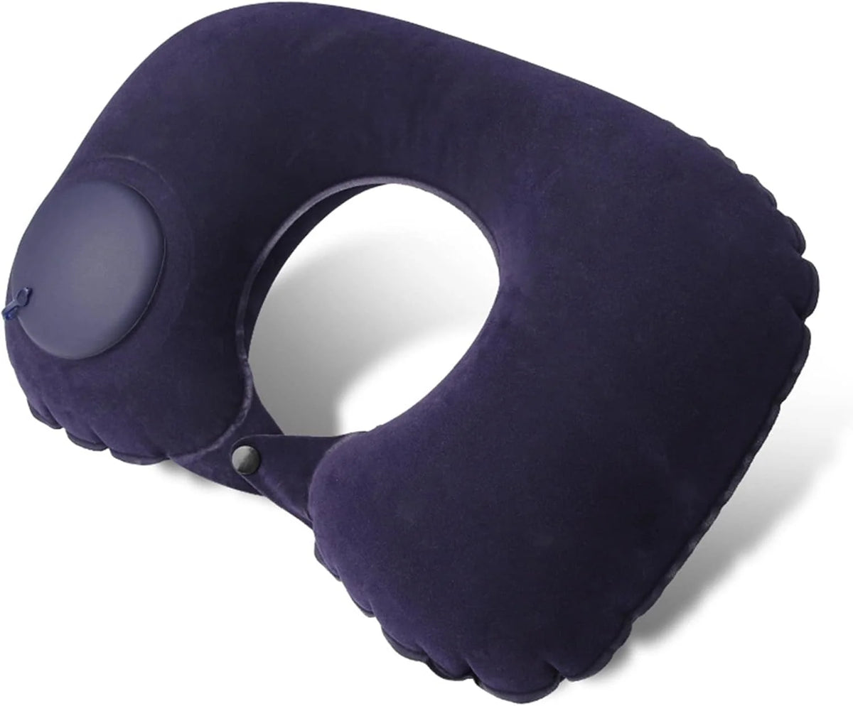 Inflatable Travel Neck Pillow Built-In Hand Pump Ergonomic Support