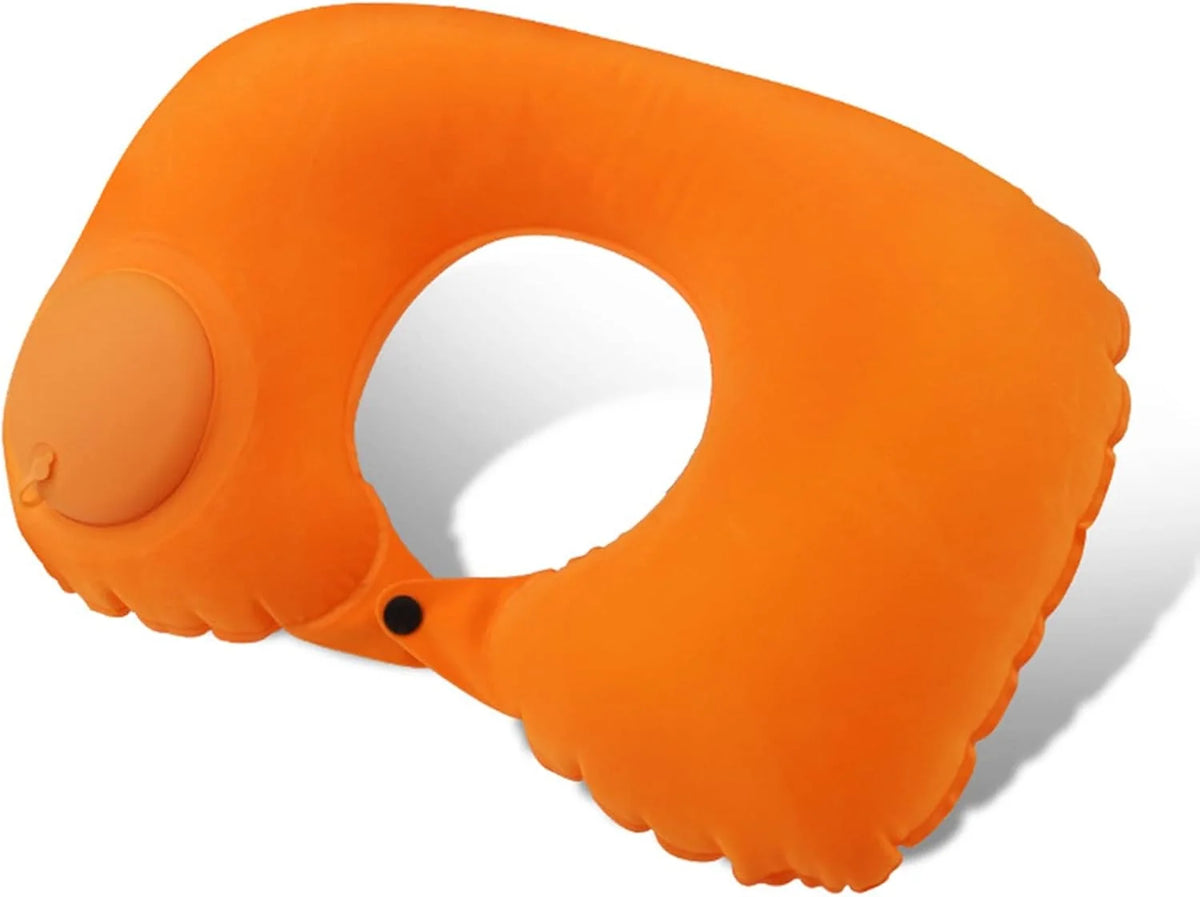 Inflatable Travel Neck Pillow Built-In Hand Pump Ergonomic Support