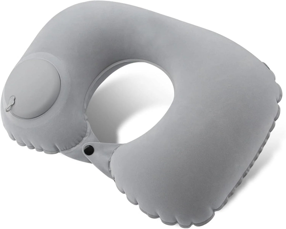 Inflatable Travel Neck Pillow Built-In Hand Pump Ergonomic Support