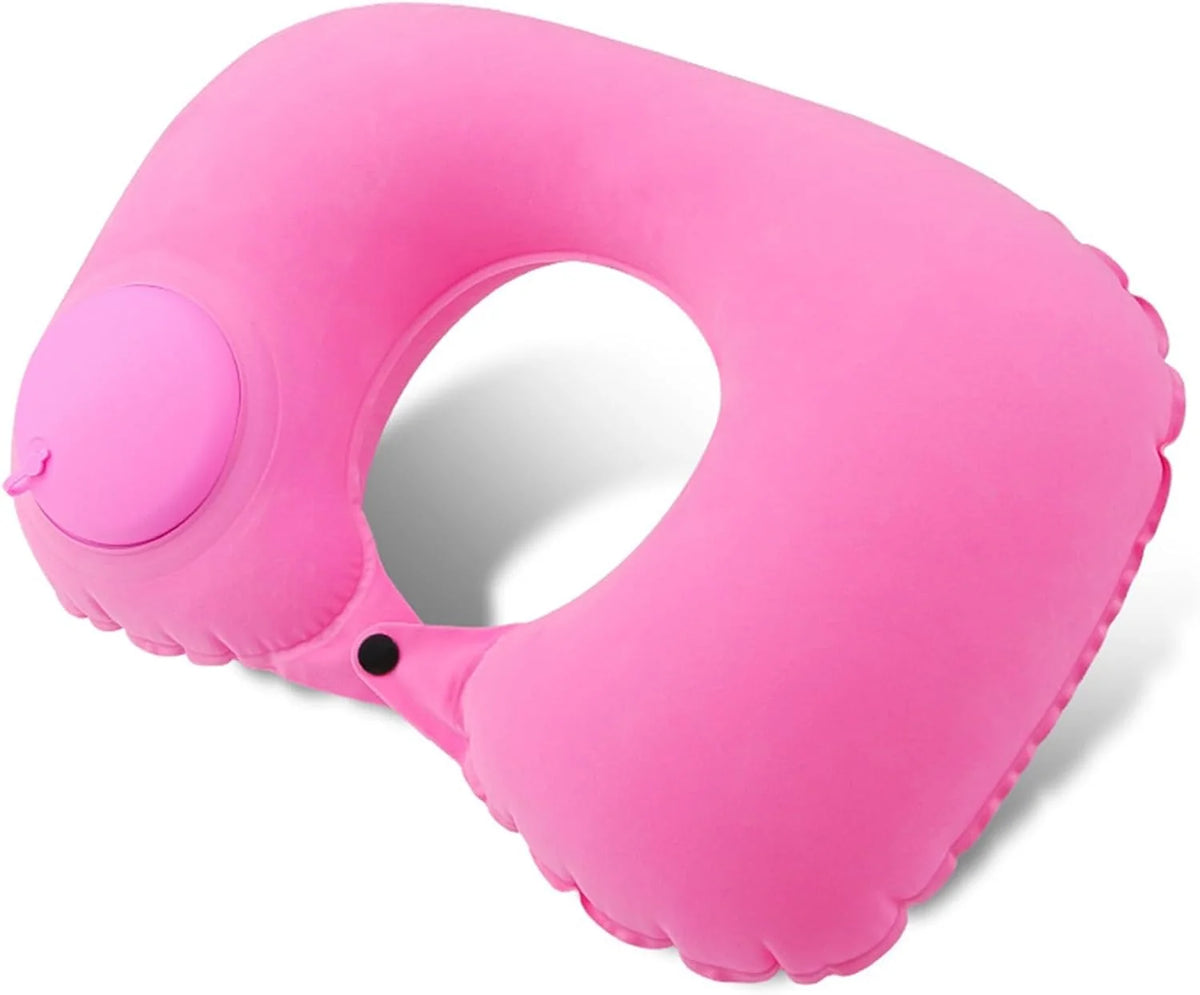 Inflatable Travel Neck Pillow Built-In Hand Pump Ergonomic Support