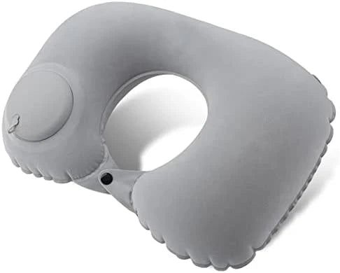 Inflatable Travel Neck Pillow Built-In Hand Pump Ergonomic Support