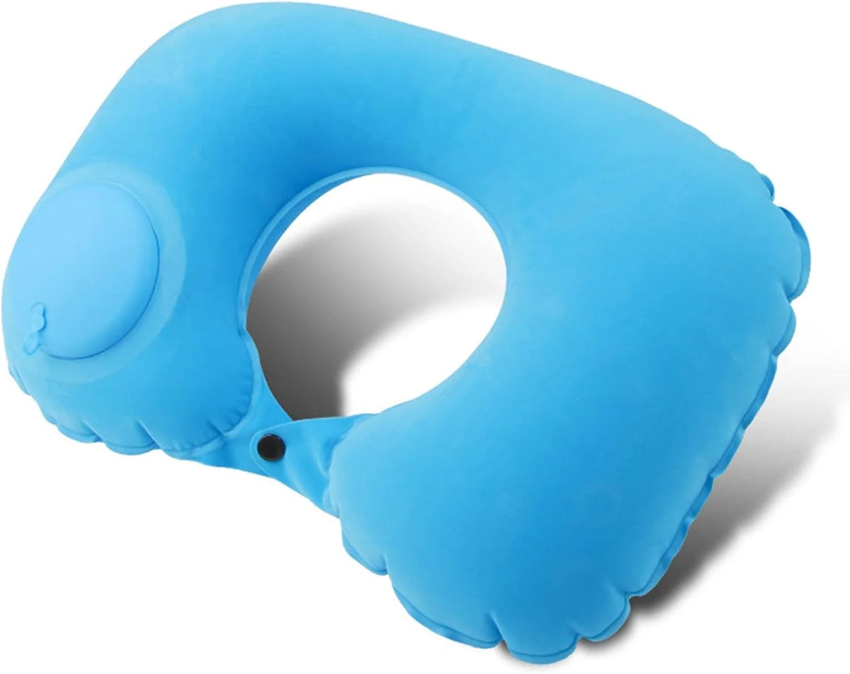 Inflatable Travel Neck Pillow Built-In Hand Pump Ergonomic Support