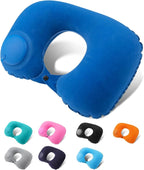 Inflatable Travel Neck Pillow Built-In Hand Pump Ergonomic Support