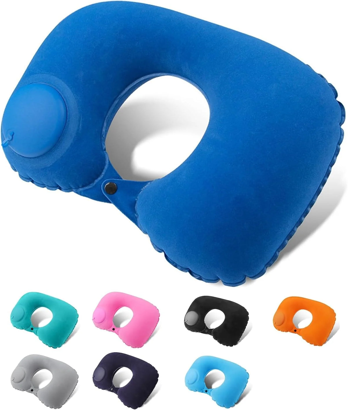 Inflatable Travel Neck Pillow Built-In Hand Pump Ergonomic Support