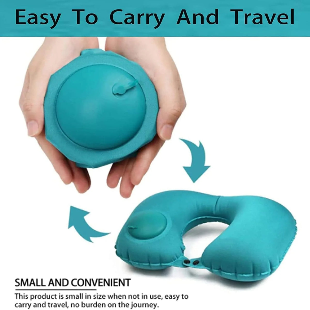 Inflatable Travel Neck Pillow Built-In Hand Pump Ergonomic Support