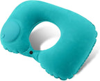 Inflatable Travel Neck Pillow Built-In Hand Pump Ergonomic Support