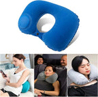 Inflatable Travel Neck Pillow Built-In Hand Pump Ergonomic Support