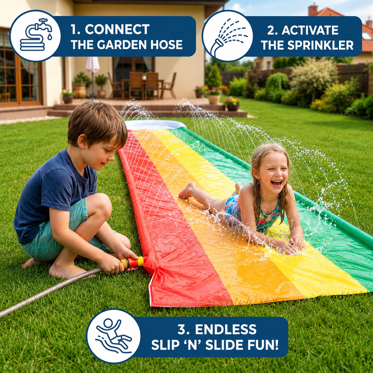Inflatable Water Slide Wide Racing Easy Setup