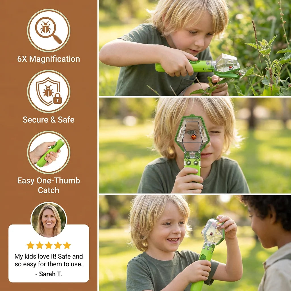 Insect Catcher 6x Magnification Clear Container & Child-Sized Handle
