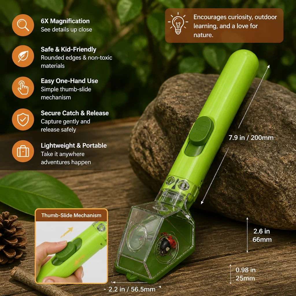Insect Catcher 6x Magnification Clear Container & Child-Sized Handle
