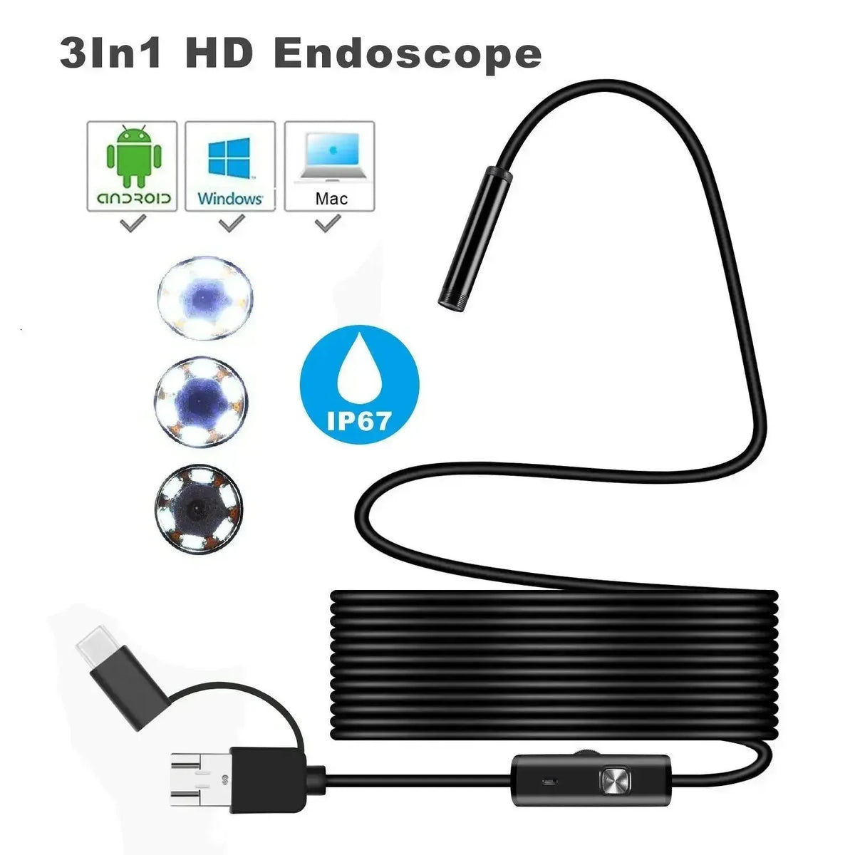 Inspection Camera Slim 5.5mm Probe LED Lighting IP67 Waterproof