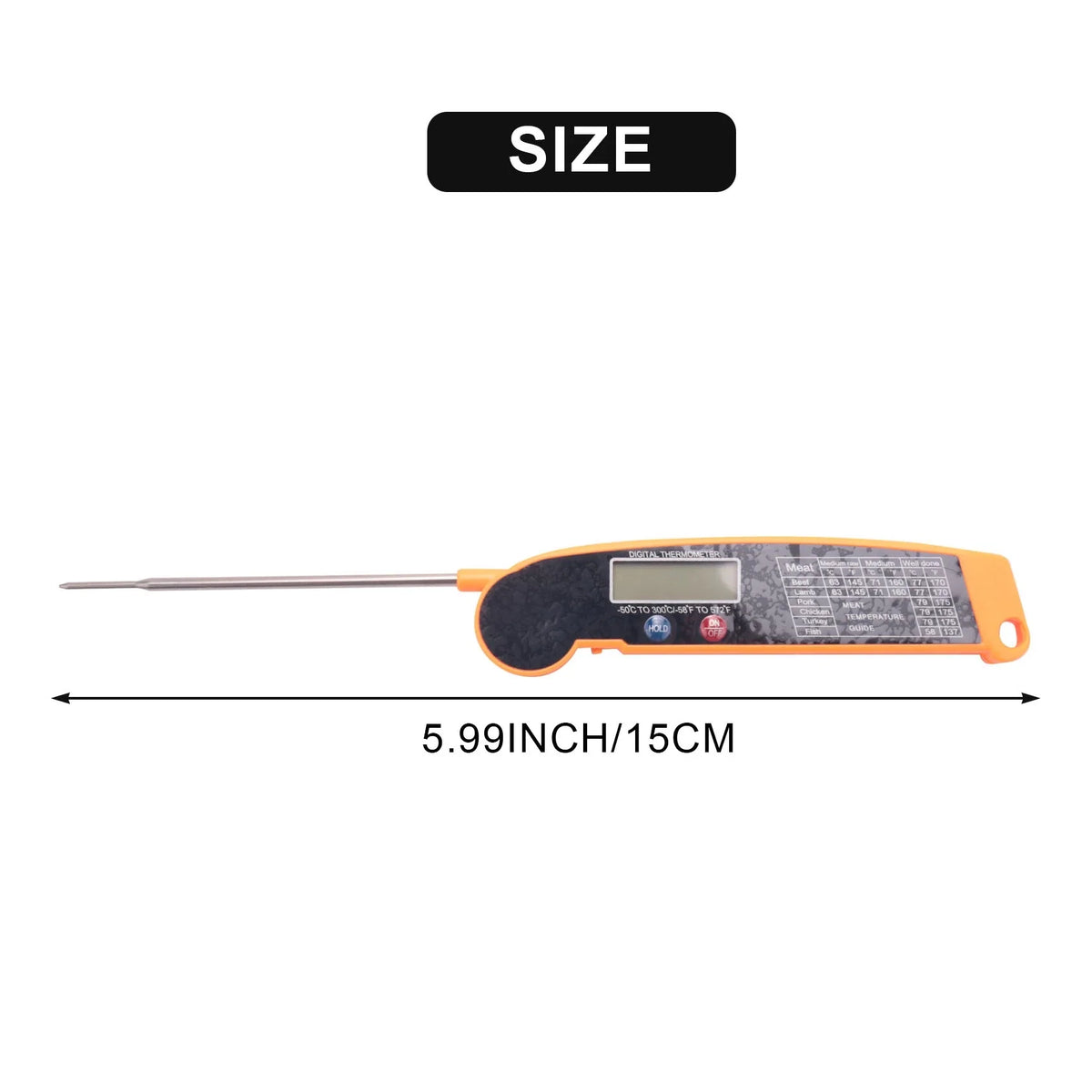 Instant-Read Thermometer Foldable Probe Large LCD & Hold Function