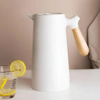 Insulated Carafe Double-Walled Vacuum Wooden Handle & Push-Button Pour