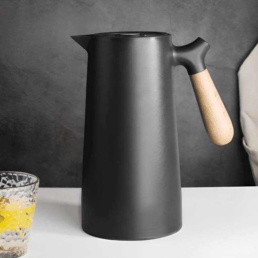 Insulated Carafe Double-Walled Vacuum Wooden Handle & Push-Button Pour