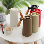 Insulated Carafe Double-Walled Vacuum Wooden Handle & Push-Button Pour