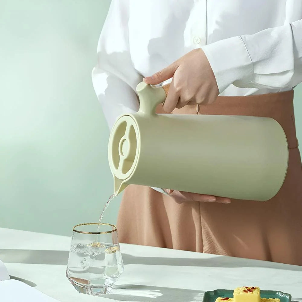 Insulated Carafe Double-Walled Vacuum Wooden Handle & Push-Button Pour