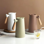 Insulated Carafe Double-Walled Vacuum Wooden Handle & Push-Button Pour