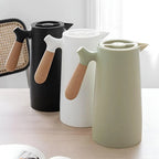 Insulated Carafe Double-Walled Vacuum Wooden Handle & Push-Button Pour