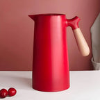 Insulated Carafe Double-Walled Vacuum Wooden Handle & Push-Button Pour
