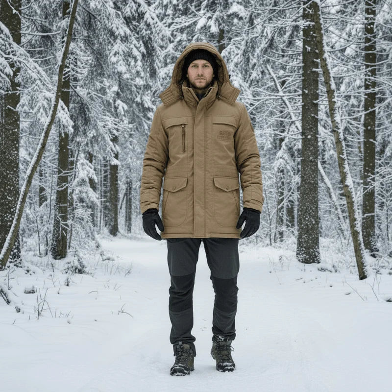 Insulated Parka Mid-Length Windproof Fleece Lined Removable Fur Trim