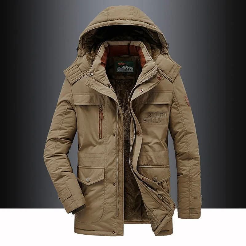 Insulated Parka Mid-Length Windproof Fleece Lined Removable Fur Trim
