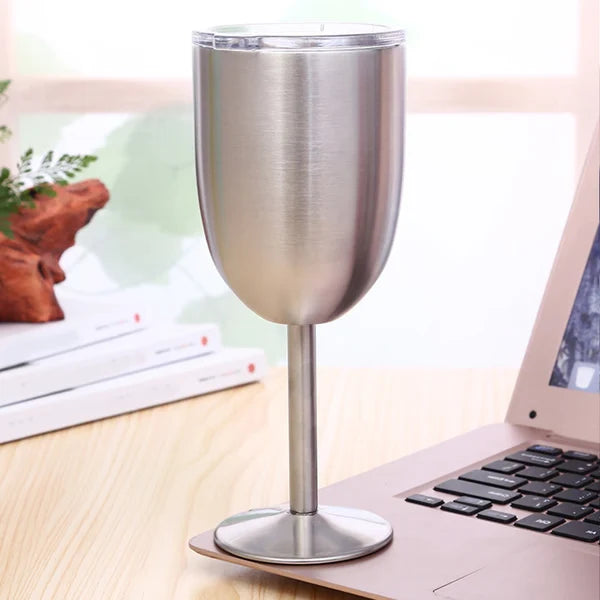 Insulated Wine Cup Double-Wall Stainless Steel Leak-Resistant Lid