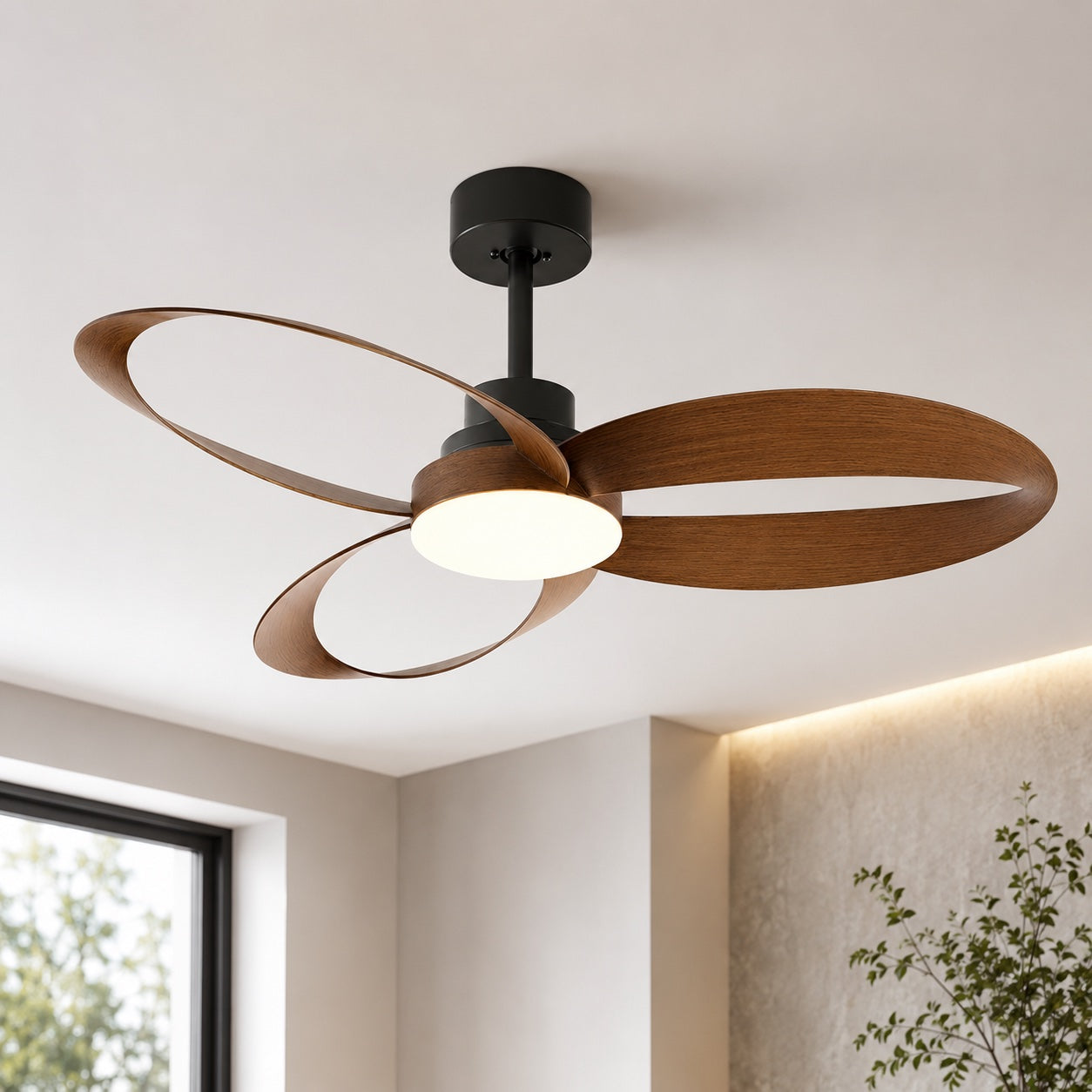 Integrated LED Flush Mount Ceiling Fan (Reversible DC Motor, Remote)