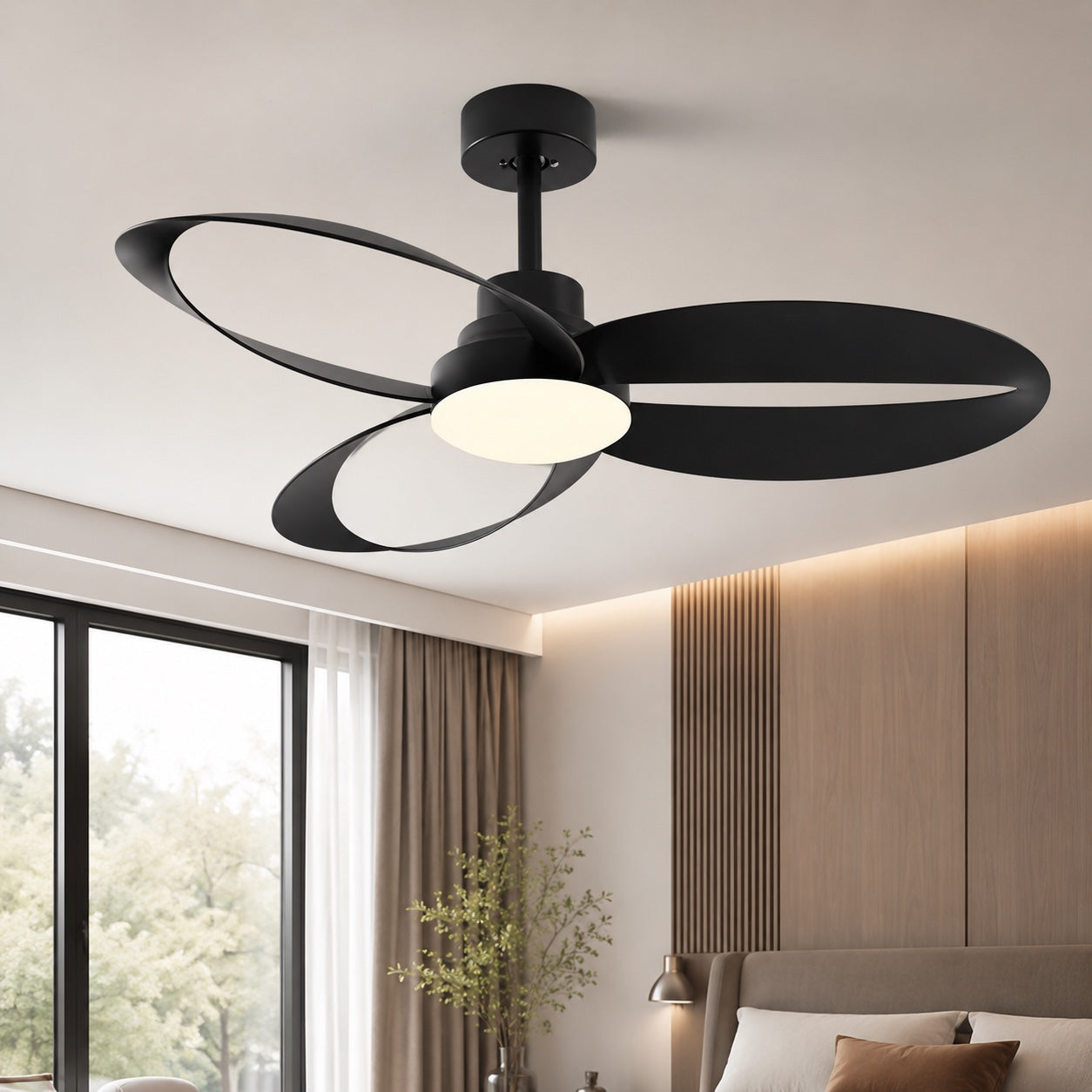 Integrated LED Flush Mount Ceiling Fan (Reversible DC Motor, Remote)