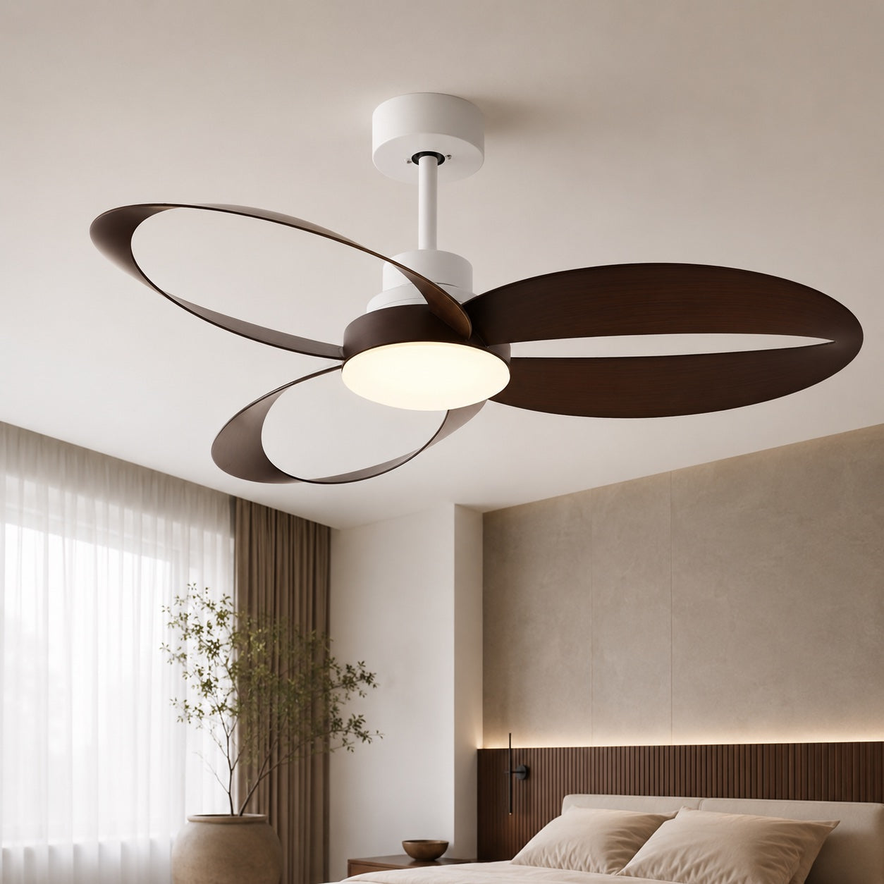 Integrated LED Flush Mount Ceiling Fan (Reversible DC Motor, Remote)
