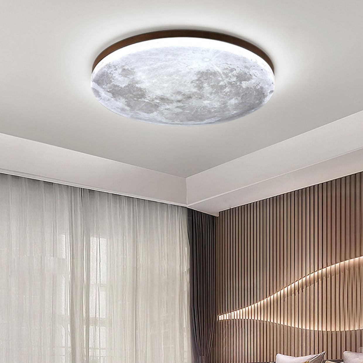 Integrated LED Flush Mount Ceiling Light (Wood Finish)