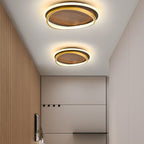 Integrated LED Hardwired Walnut Grain Flush Mount Ceiling Light