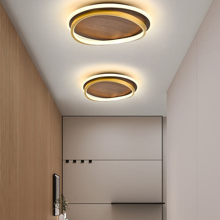 Integrated LED Hardwired Walnut Grain Flush Mount Ceiling Light